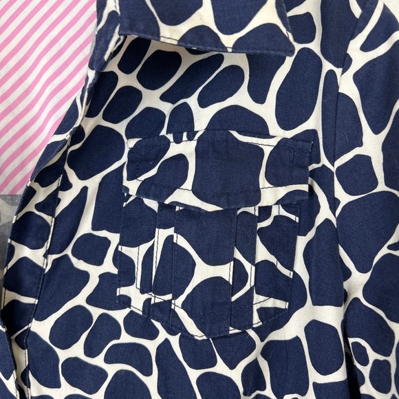 Lilly Pulitzer Dade Shirt Dress 12 Blue White Animal Print Short Sleeve Flaw - Picture 4 of 13